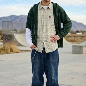 Vintage Y2K Quiksilver Plaid Button Down Shirt Men's XL White Green